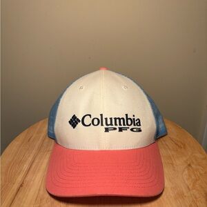 Columbia PFG Cap in Cream, Blue, and Coral